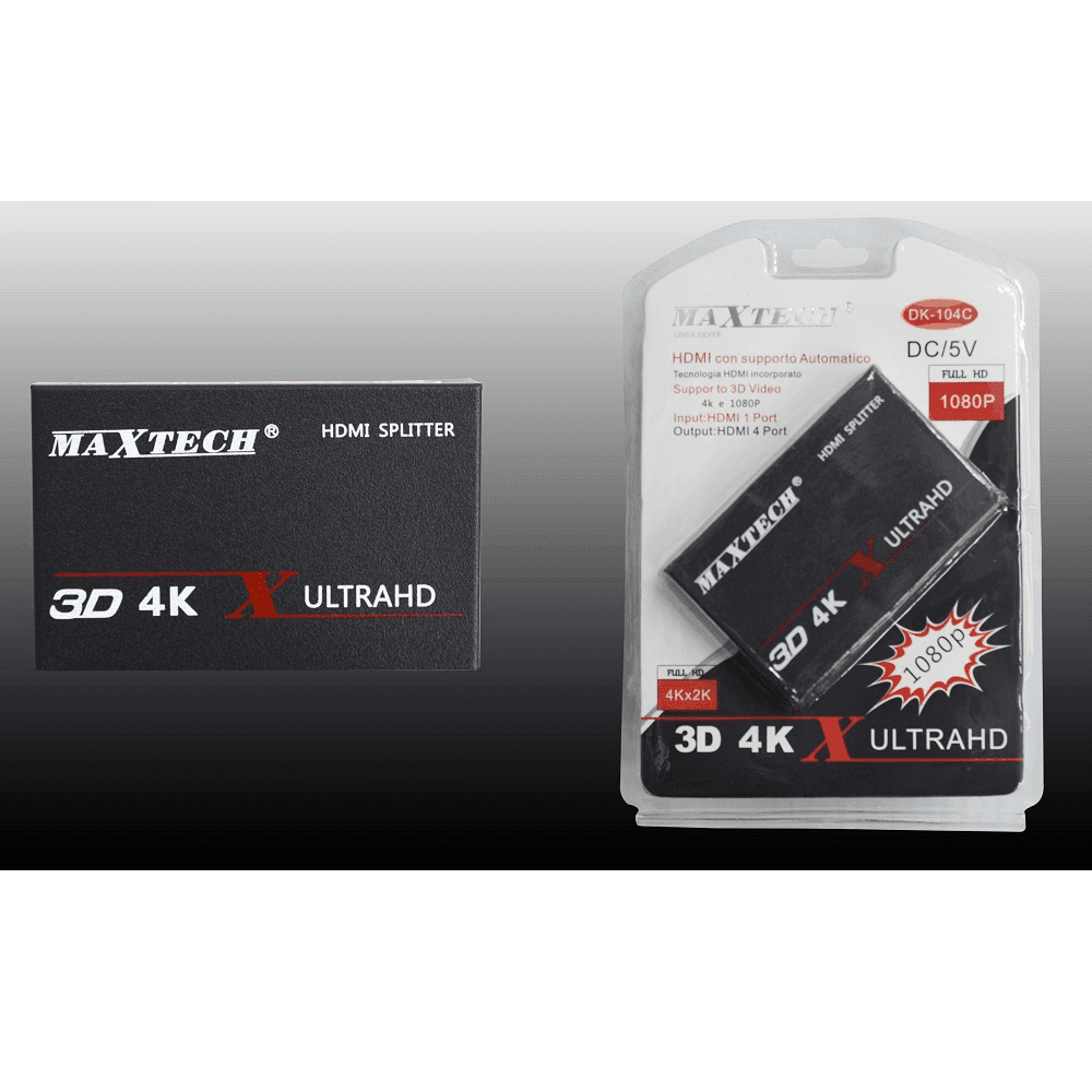 SPLITTER SDOPPIATORE 4 PORTE HDMI FULL HD 1080P PER TV PS3 XBOX 3D 4K MAXTECH DK-104C - 2