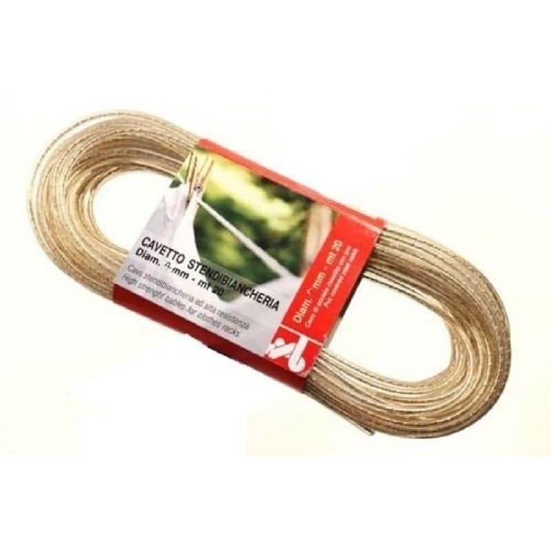 CORDA STENDIBIANCHERIA 20MT 5MM DIAMETRO BUCATO PANNI ACCIAIO PLASTIFICATO CAVO