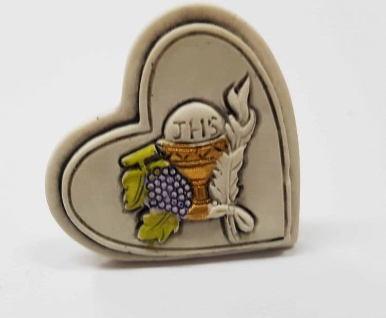 12 BOMBONIERE CUORE COMUNIONE EUCARESTIA CALICE BIANCO CERAMICA SOPRAMMOBILE - 2