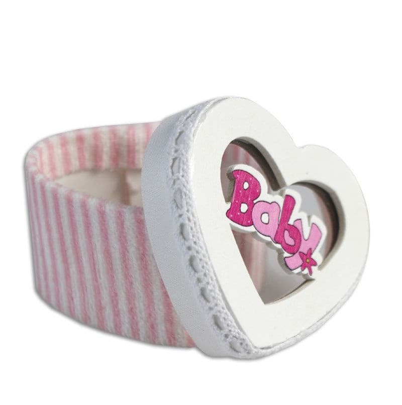 12 SCATOLINA IN TESSUTO PORTACONFETTI A FORMA DI CUORE BOMBONIERA NASCITA BIMBA ROSA - 2
