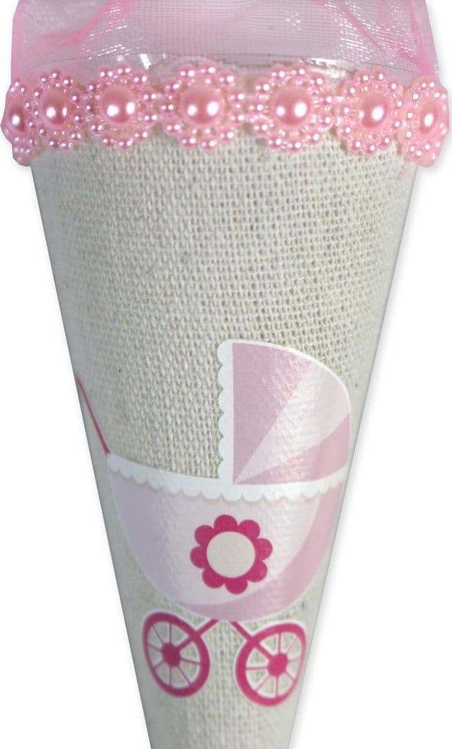 SET 12 CONI PORTA CONFETTI BOMBONIERA PER NASCITA BATTESIMO BIMBA FEMMINA ROSA - 3