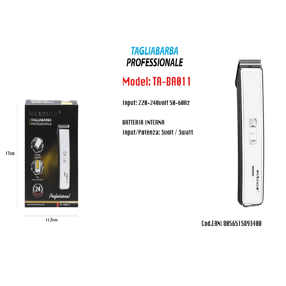 TAGLIA BARBA PROFESSIONALE ELETTRICO RASOIO BARBA UOMO A BATTERIA TA-BA011 - 2