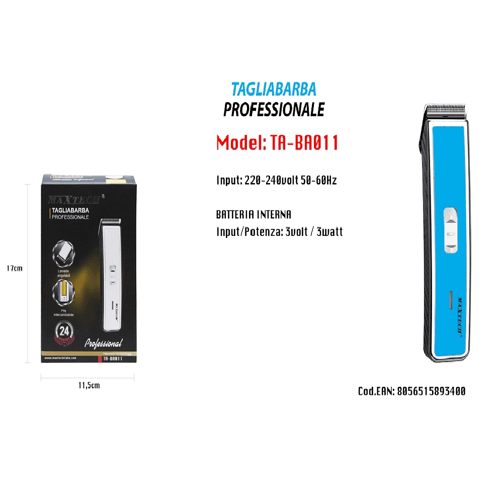 TAGLIA BARBA PROFESSIONALE ELETTRICO RASOIO BARBA UOMO A BATTERIA TA-BA011