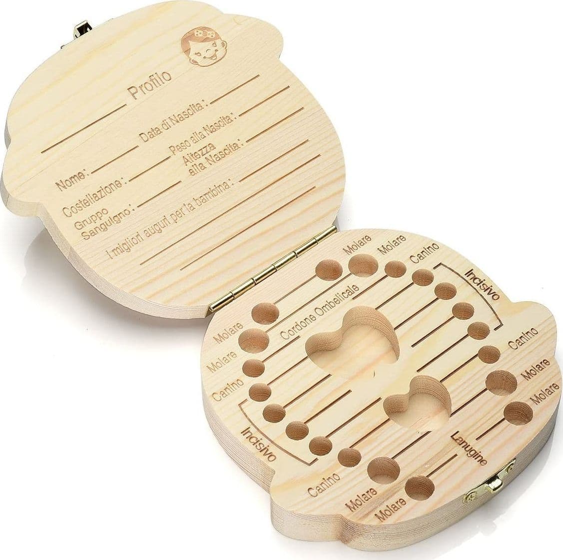 PORTA DENTINI SCATOLA IN LEGNO PER BAMBINA FEMMINUCCIA COFANETTO RICORDI NEONATO - 7
