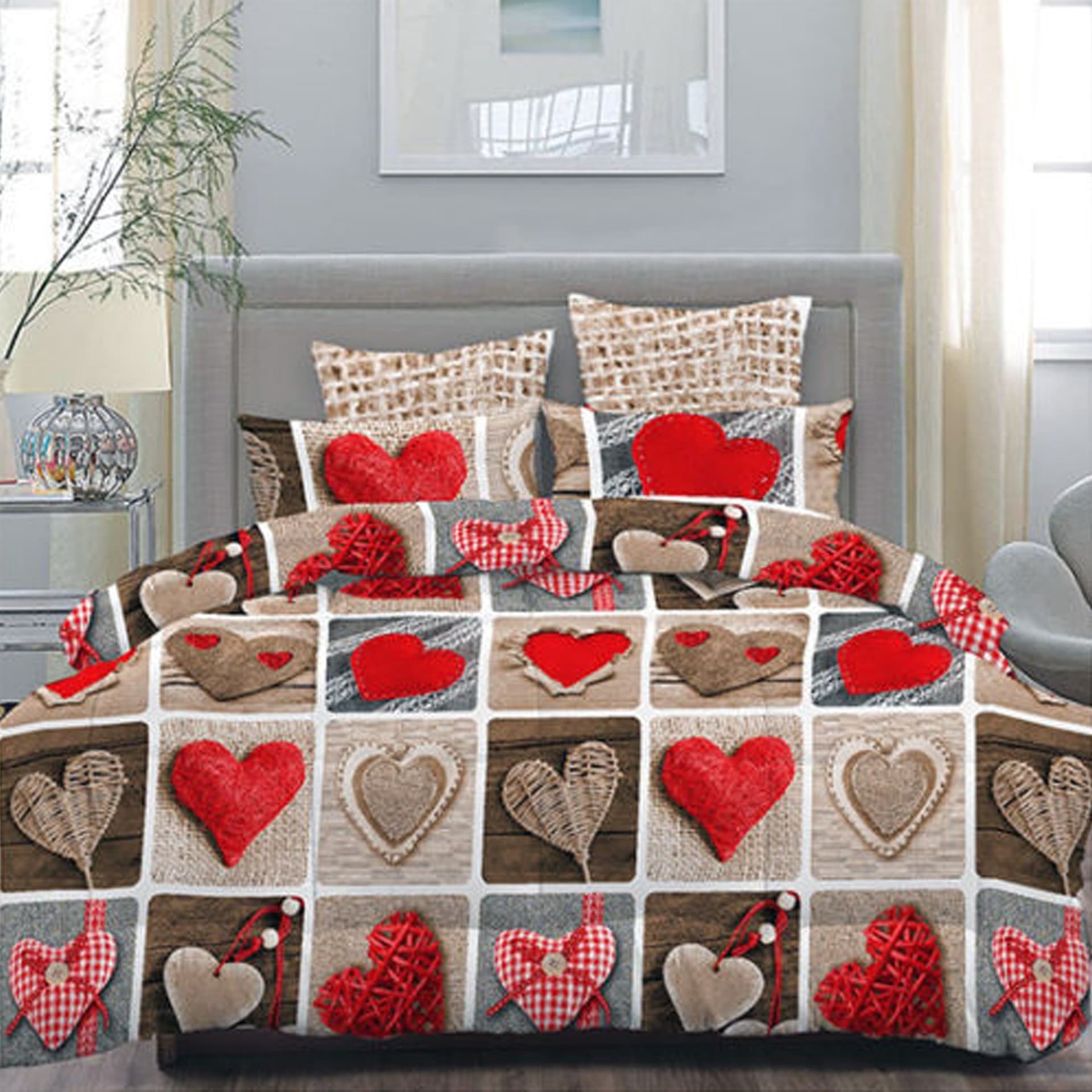 COMPLETO MATRIMONIALE CALDO LENZUOLO 250x290CM MAXI ANGOLI CUORI RICAMATI - 2