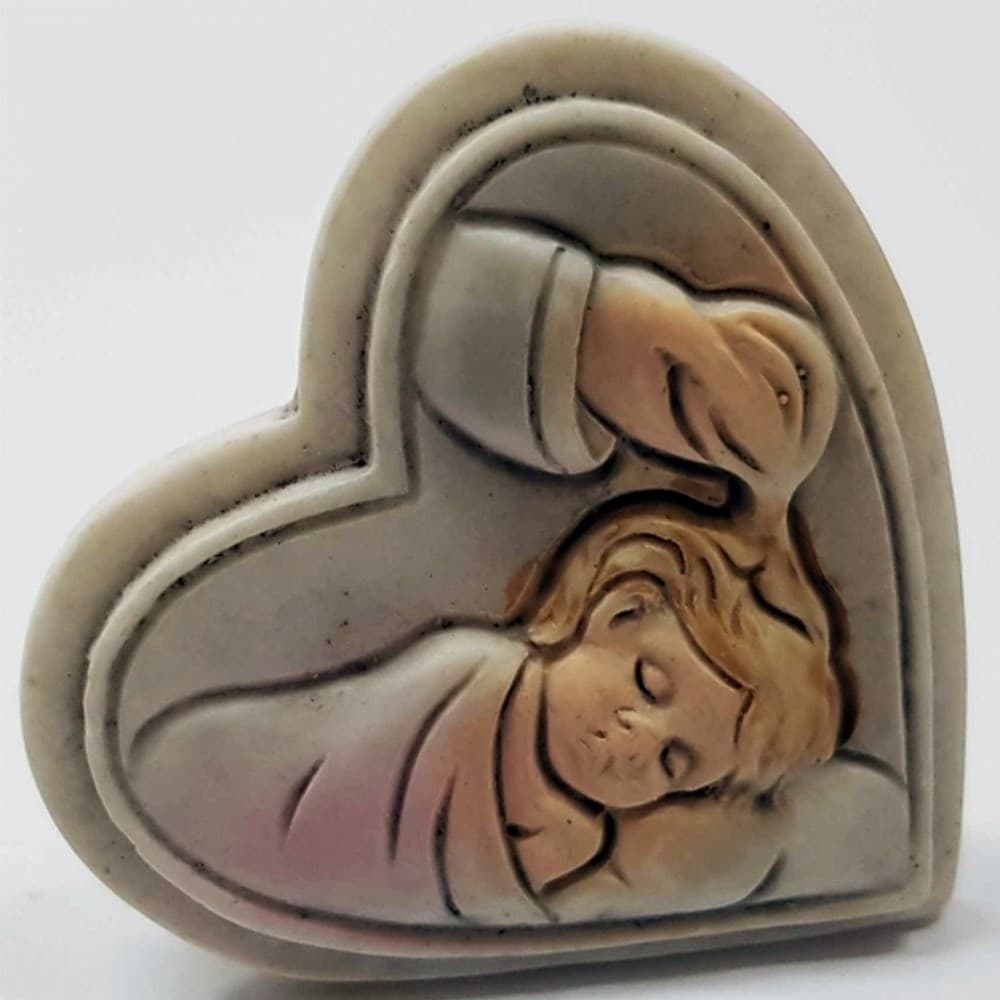 BOMBONIERA BOMBONIERE CUORE BATTESIMO BAMBINA SACRA SACRAMENTO BIANCO CERAMICA