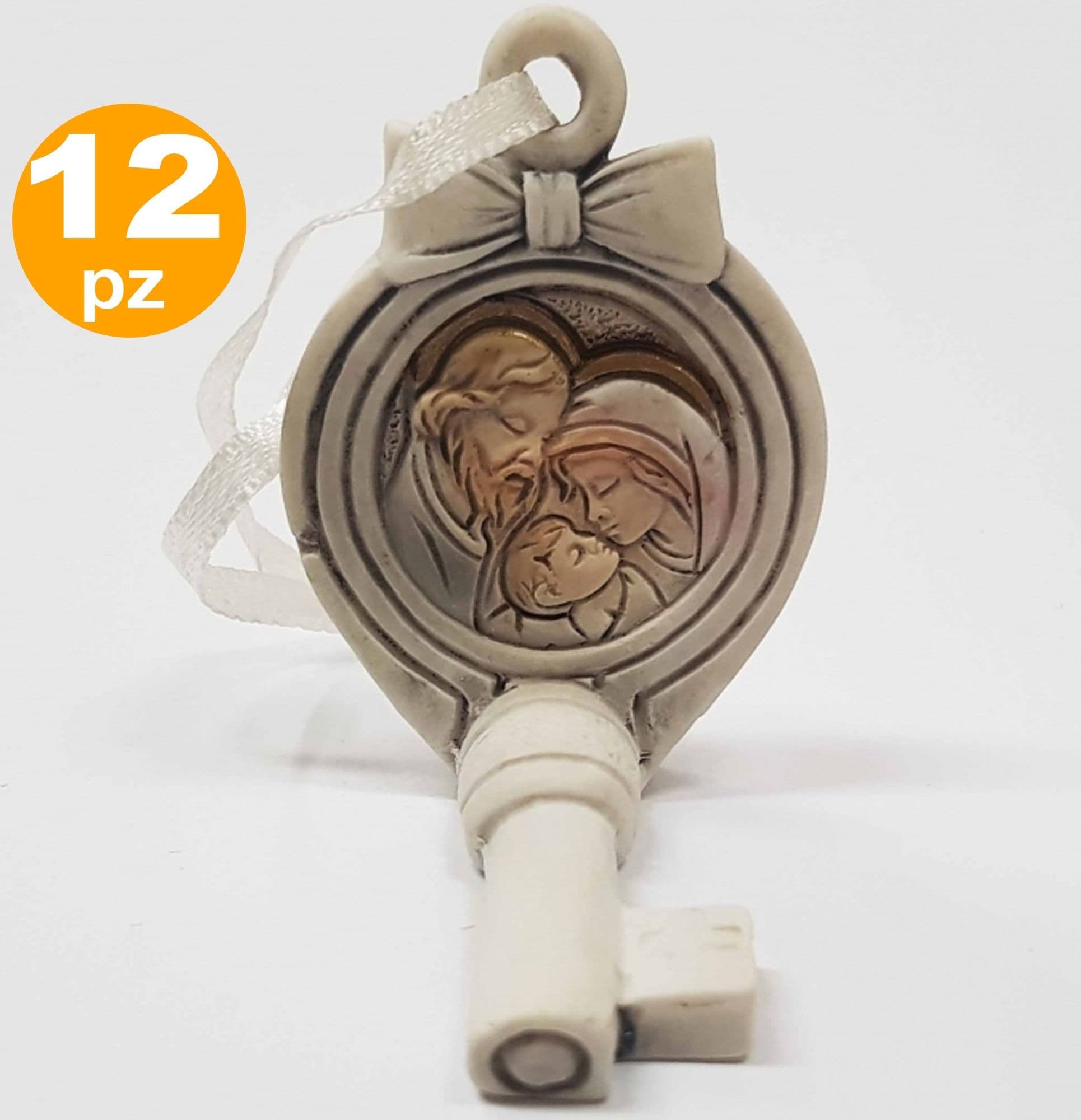 SET BOMBONIERE CHIAVE FIOCCO GANCIO NATIVITà GIUSEPPE MADONNA BAMBINO CERAMICA
