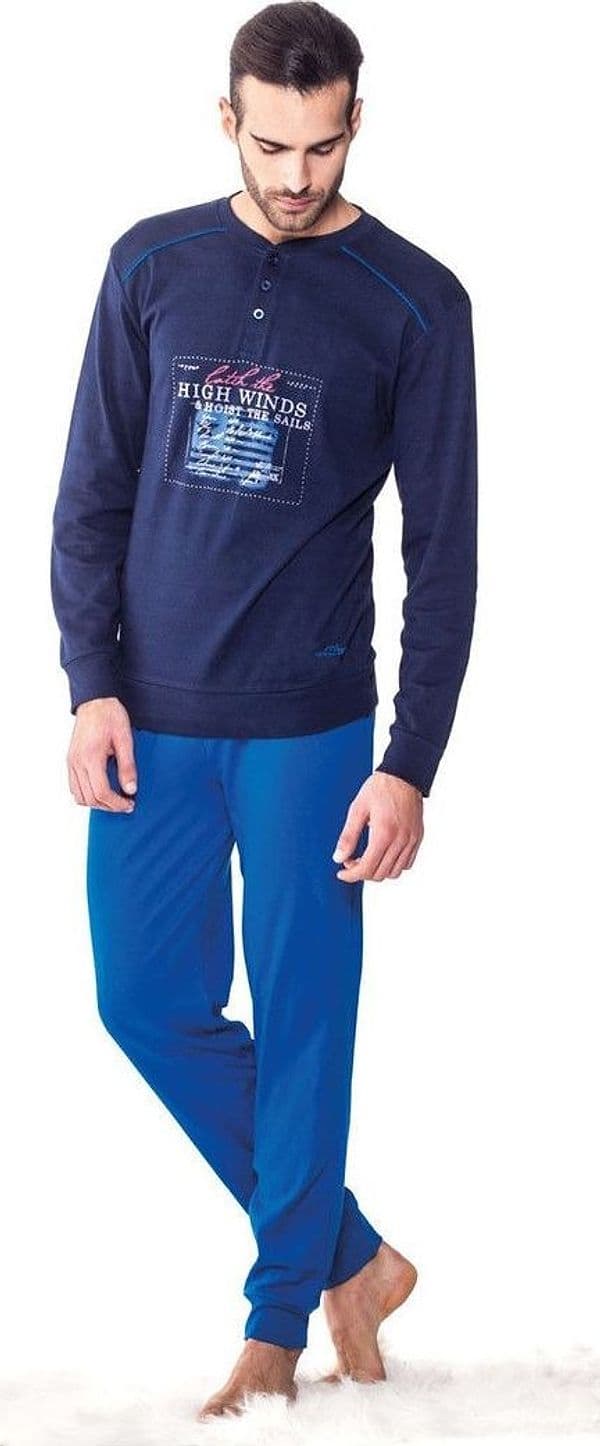 PIGIAMA DA UOMO RAGAZZO IN COTONE MAGLIA E PANTALONE LUNGHI BLU CHIAROSCURO SU18 – 10 - 12 ANNI – TrAdE Shop Traesio –