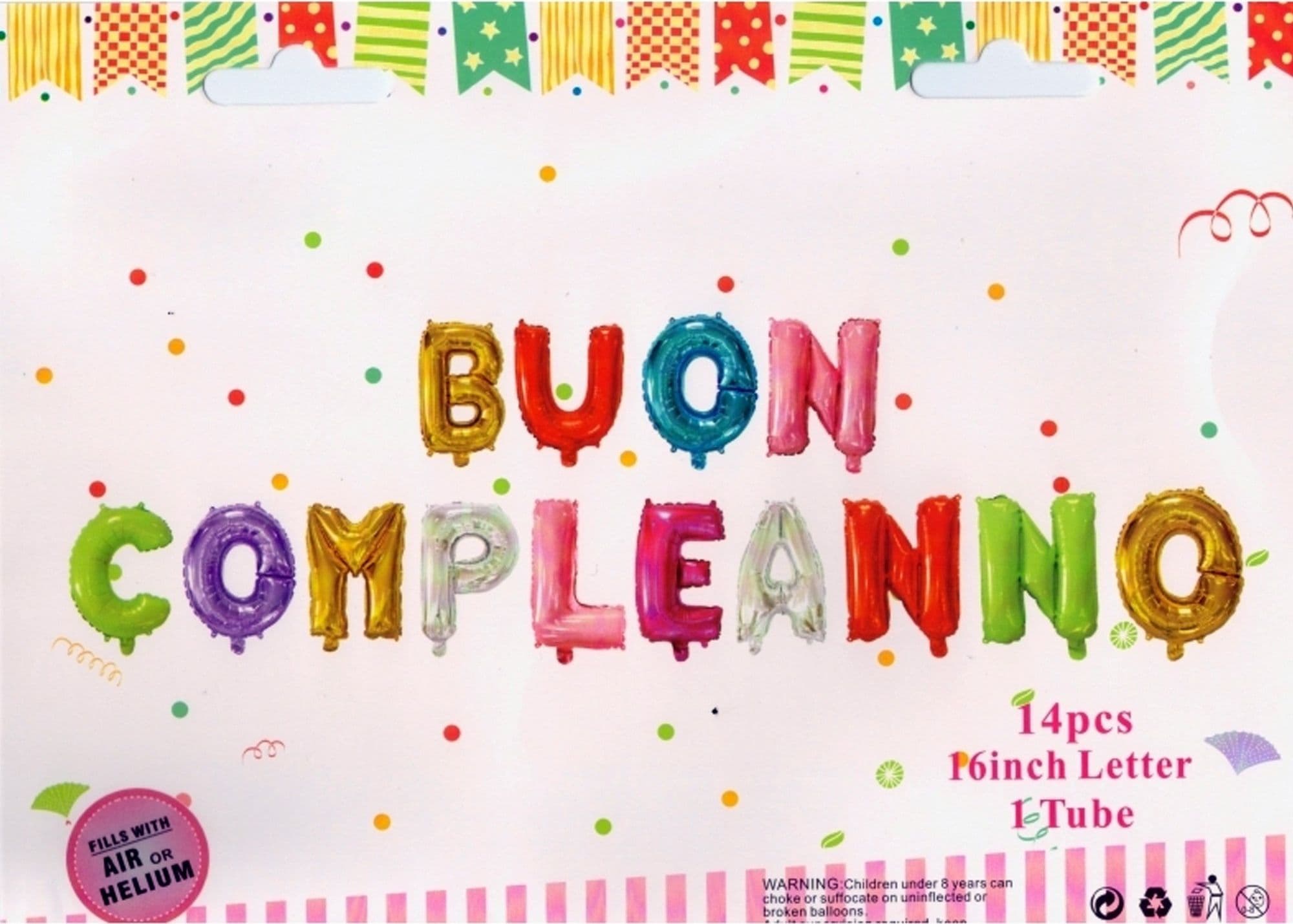 FESTONE PALLONCINI BUON COMPLEANNO COLORATO 16INCH LETTERE ELIO COMPLEANNI PARTY