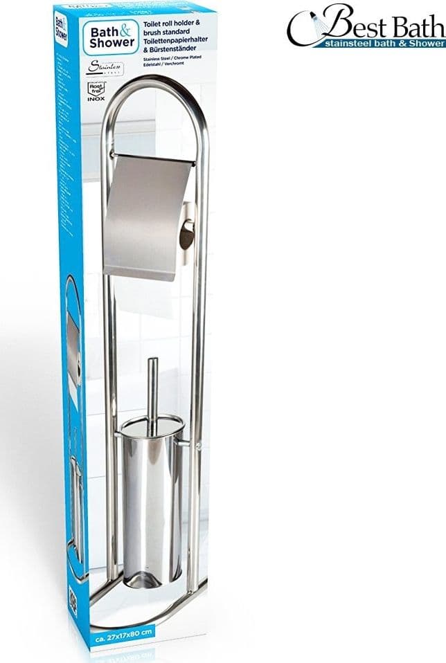 PIANTANA PORTA ROTOLO CON SCOPINO DA BAGNO METALLO LUCIDO CROMATO BAGNO WC 80 CM - 5