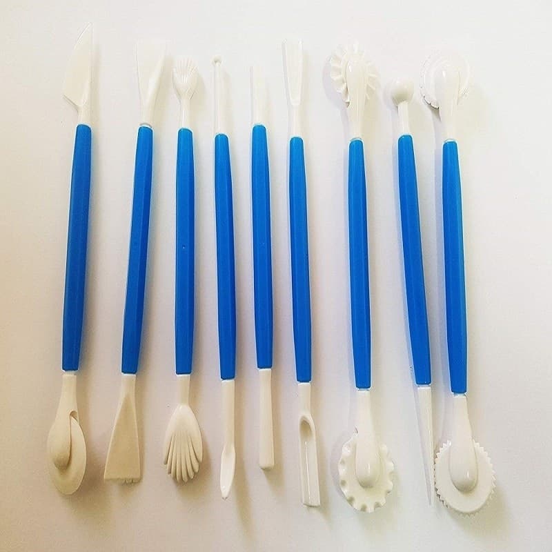 SET 9 ATTREZZI STUMENTI PER MODELLARE DECORARE PASTA DI ZUCCHERO DOLCI CAKE DESIGN