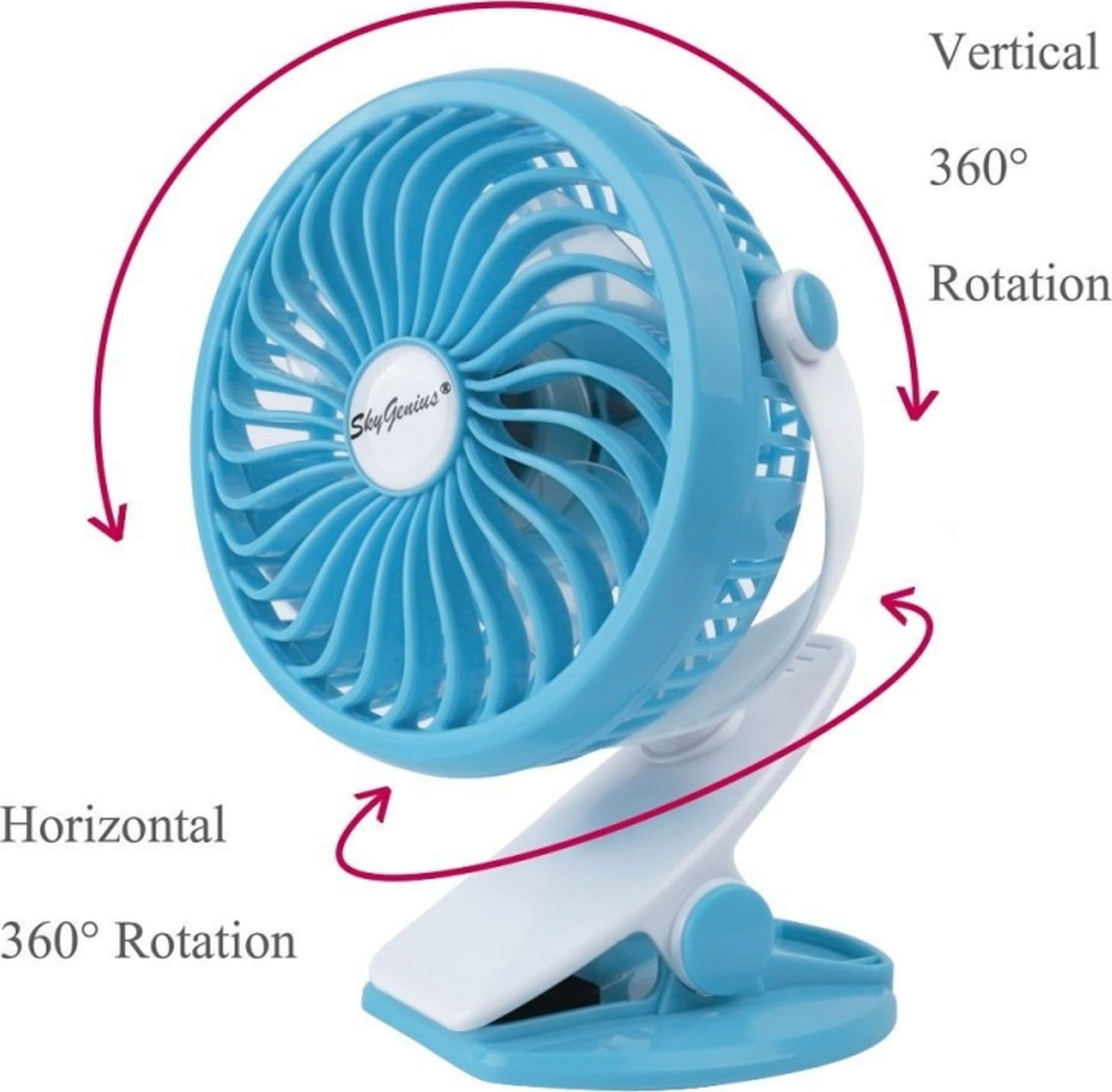 VENTILATORE ORIENTABILE A 4 PALE STAND CON PINZA A CLIP ROTAZIONE A 360 GRADI - 3