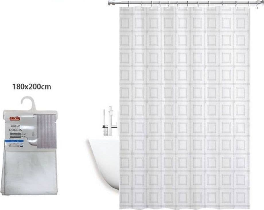 TENDA DOCCIA ANTIMUFFA IMPERMEABILE BAGNO 180 X 200 CM CON ANELLI QUADRATI 59391 - 2