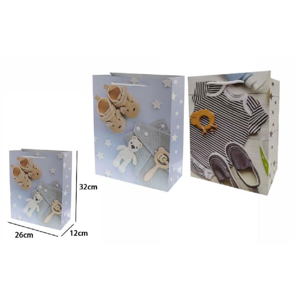 SET 2 BUSTE BUSTA BORSA REGALO COMPLEANNO NASCITA BIMBO 32X26X12 CM 69979 2 MOD.