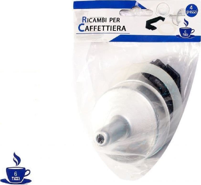 KIT 4PZ RICAMBI FILTRO GUARNIZIONE MANICO IMBUTO CAFFETTIERA MOKA MISURA 6 TAZZE