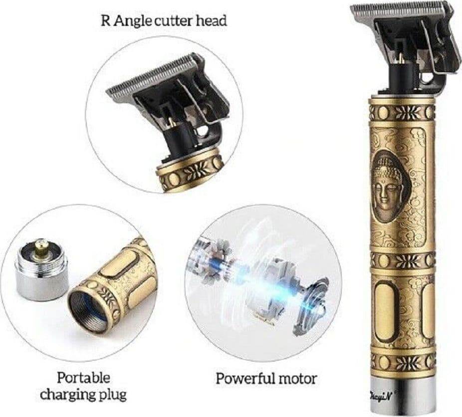 TAGLIA CAPELLI RASOIO ELETTRICO PROFESSIONALE REGOLA BARBA A BATTERIA BUDDHA ORO - 9