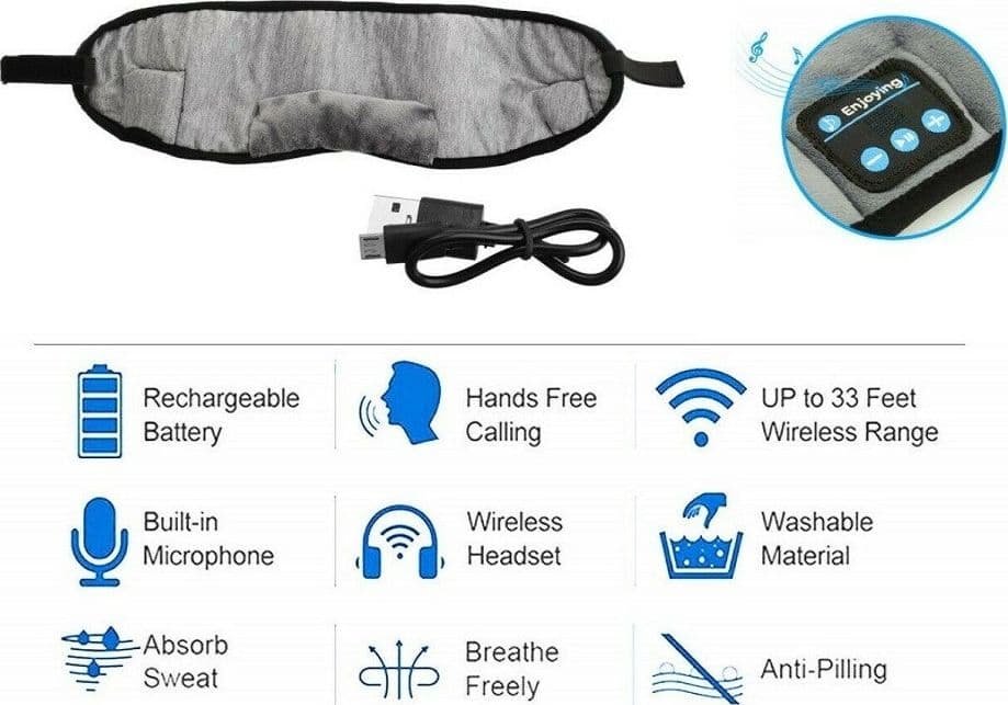 MASCHERA NOTTE COPRI OCCHI PER DORMIRE DA VIAGGIO CON CUFFIE BLUETOOTH Q-YZ1 - 5