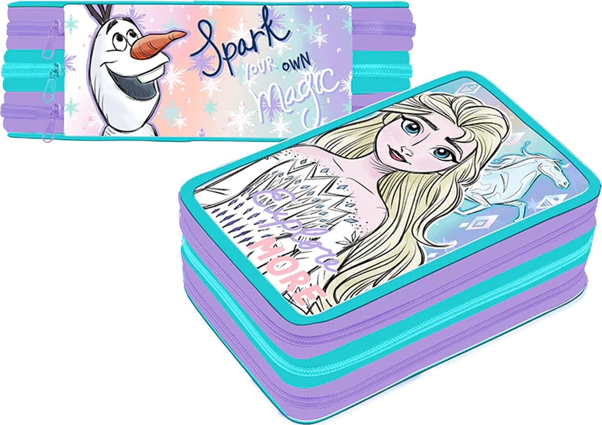 FROZEN PREMIUM PORTAPASTELLI 3D ASTUCCIO 3 ZIP CERNIERE COLORI E MATITE SCUOLA