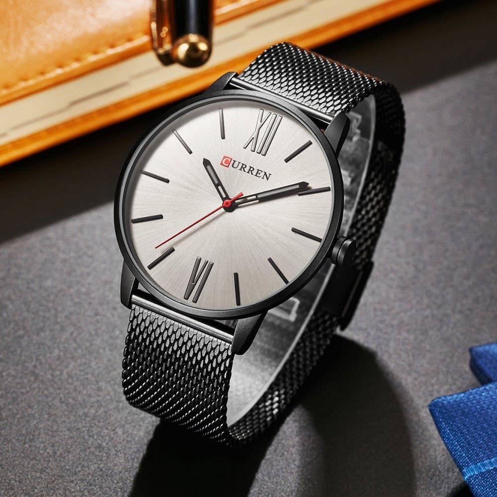 OROLOGIO POLSO CURREN 8238 UOMO ANALOGICO QUARZO MAGLIA NERO QUAD SILVER