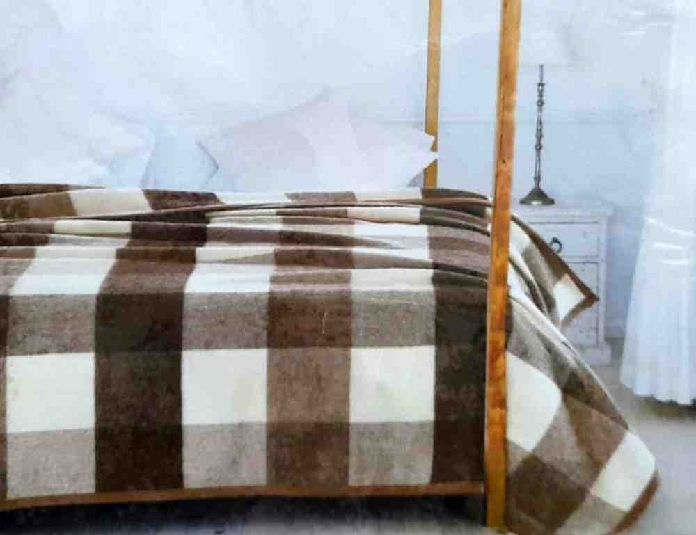 Lanerossi Coperta Matrimoniale in pura lana Vergine 210x250 Pamela Check colore Beige/bianco - 2