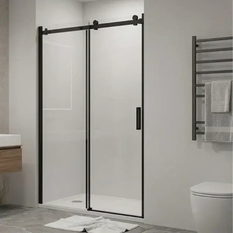 Porta Doccia 120 cm Profili Neri Scorrevole 8mm Trasparente H195 - Libra Black
