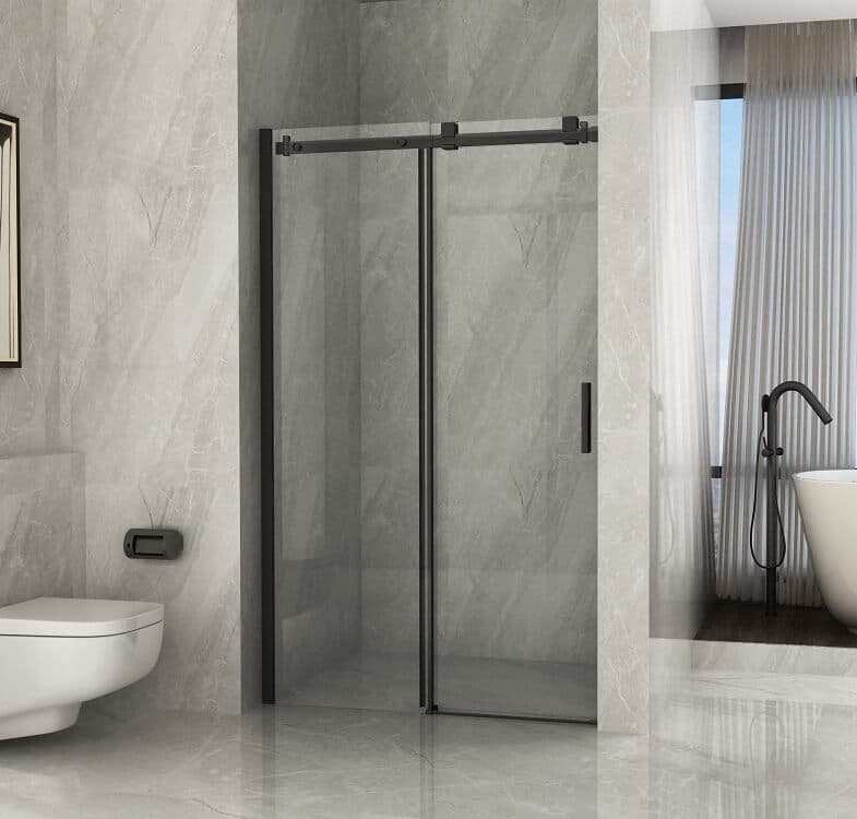 Porta Doccia 120 cm Profili Neri Scorrevole 8mm Trasparente H195 - Libra Black - 2