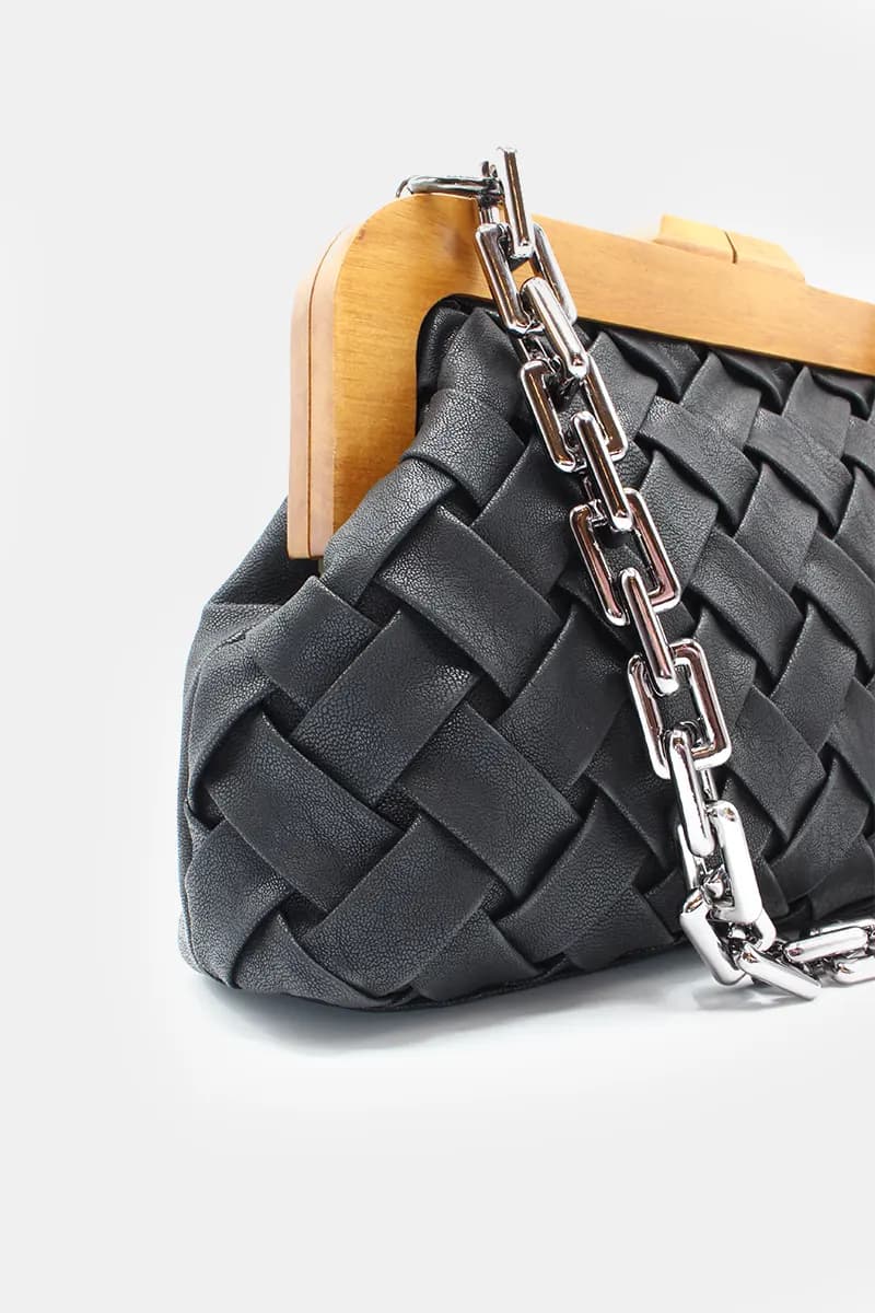 Borsa intrecciata Weave – Nero – pelle
