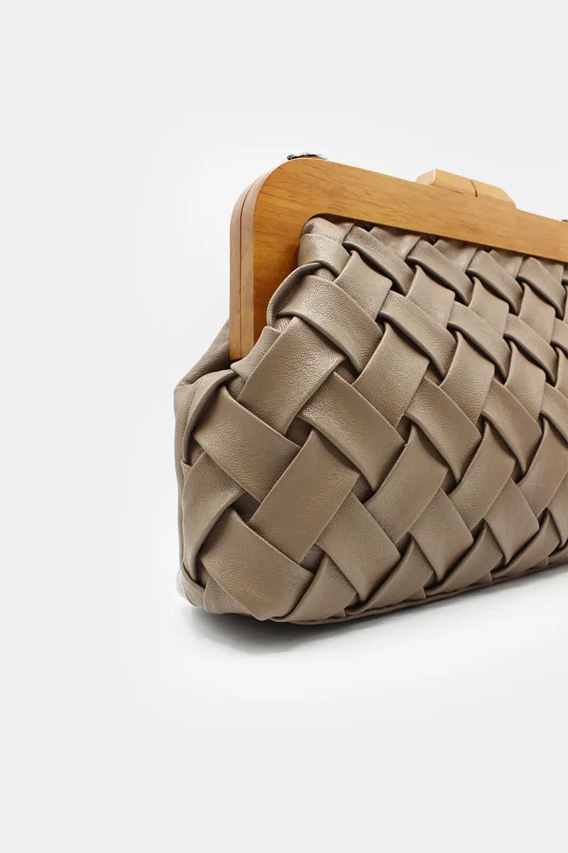 Borsa intrecciata Weave – Tortora – pelle