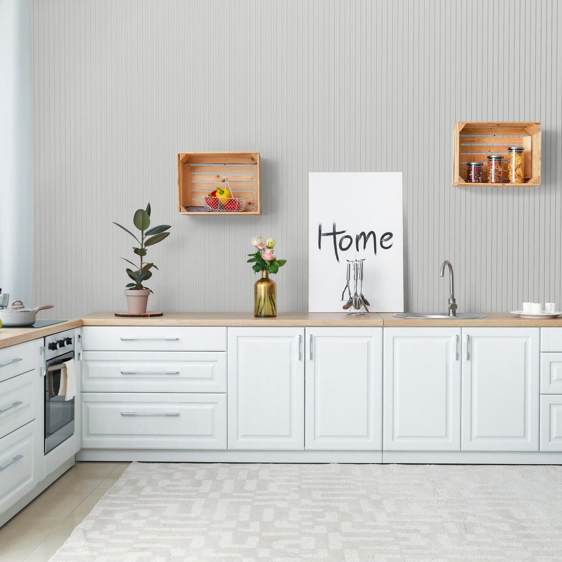 Asta intera 12x160x2800 di Rivestimento Parete Boiserie Pannelli MILLERIGHE in Polimero rovere o bianco - Eternal Parquet