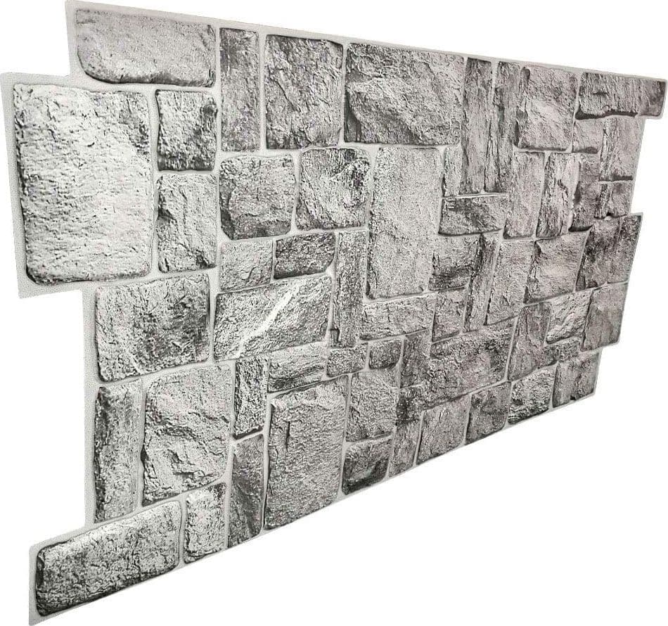 Pannelli 3D Rivestimento a parete in PVC effetto pietra GRIGIA NATURALE Realistici e isolanti. - 8
