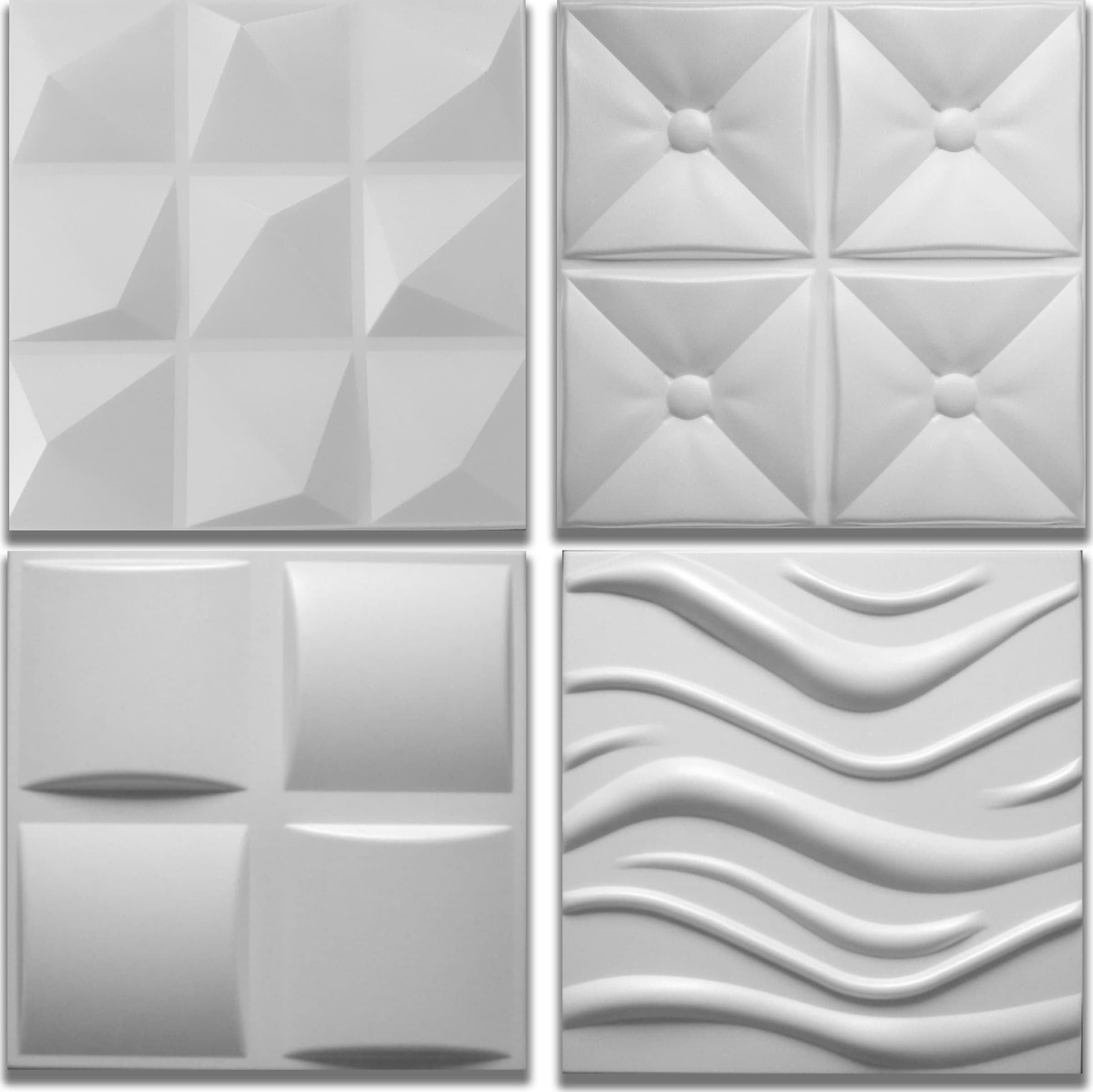10/20mq di Pannelli in XPS (polistirene compatto) 3D a soffitto o Parete 50x50x2cm Bianchi 4 modelli