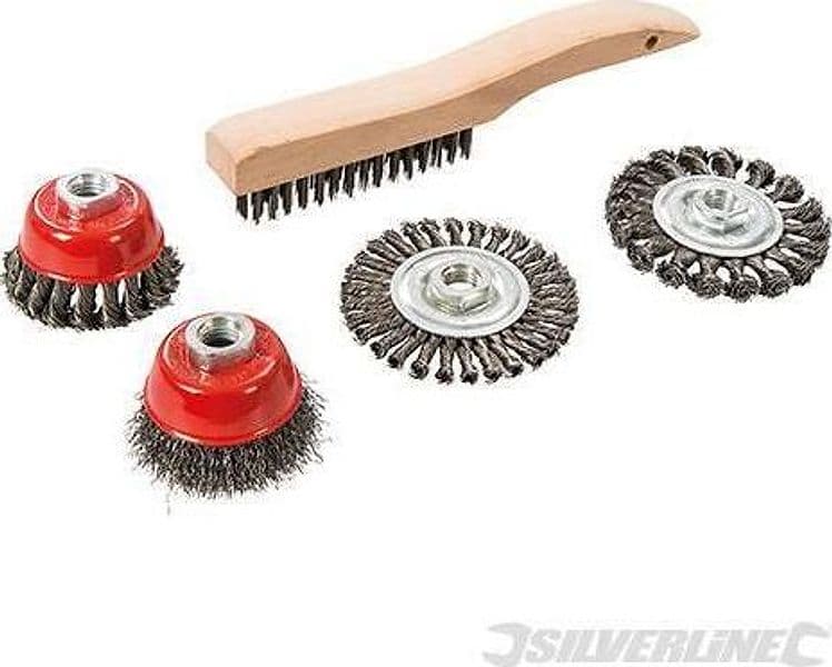 Set 5 spazzole metalliche e spazzole a tazza a filo ritorto Silverline ideale per smerigliatrici
