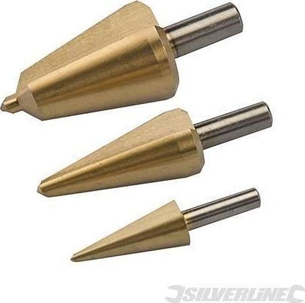 Set di frese coniche rivestite di titanio HSS per la foratura della lamiera e plastica 3 pz