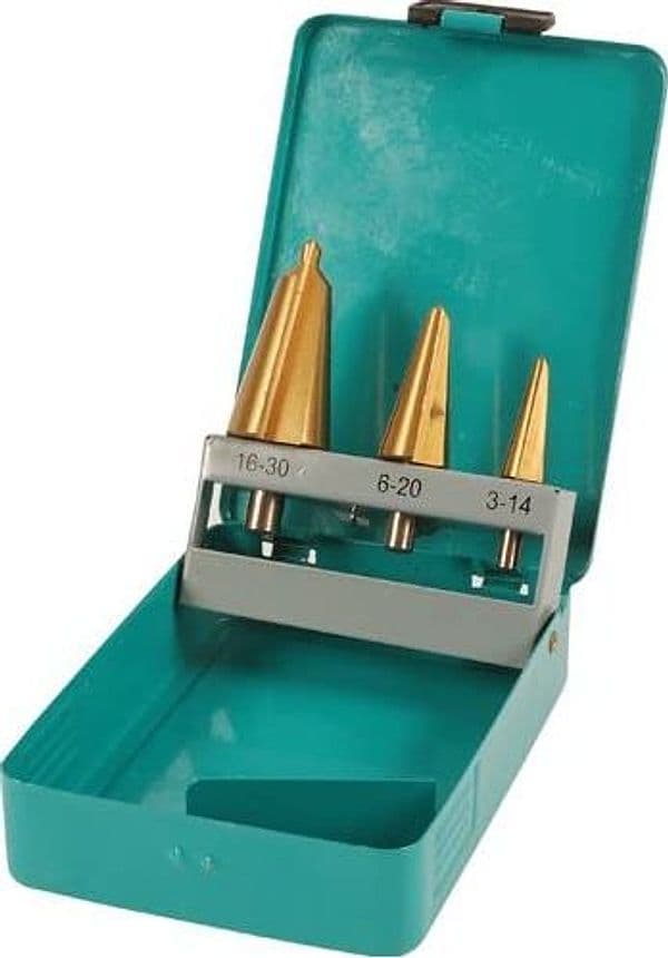 Set di frese coniche rivestite di titanio HSS per la foratura della lamiera e plastica 3 pz in Frese coniche Eternal Brico - Ariano Irpino, commercioVirtuoso.it