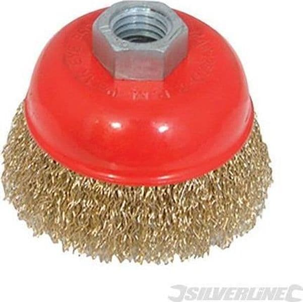 Spazzola a tazza con fili ondulati in ottone alta resistenza ideale per smerigliatrici Offerta – 75 mm – Silverline –