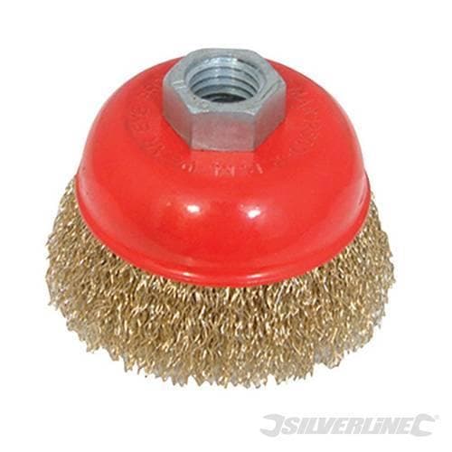 Spazzola a tazza con fili ondulati in ottone alta resistenza ideale per smerigliatrici Offerta Silverline