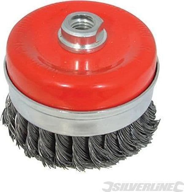 Spazzola a tazza in acciaio a filo ritorto per smerigliatrici angolari tre misure Silverline Silverline
