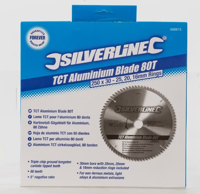 Lama TCT per alluminio 250x30/25/20/16, denti 80 Silverline Silverline