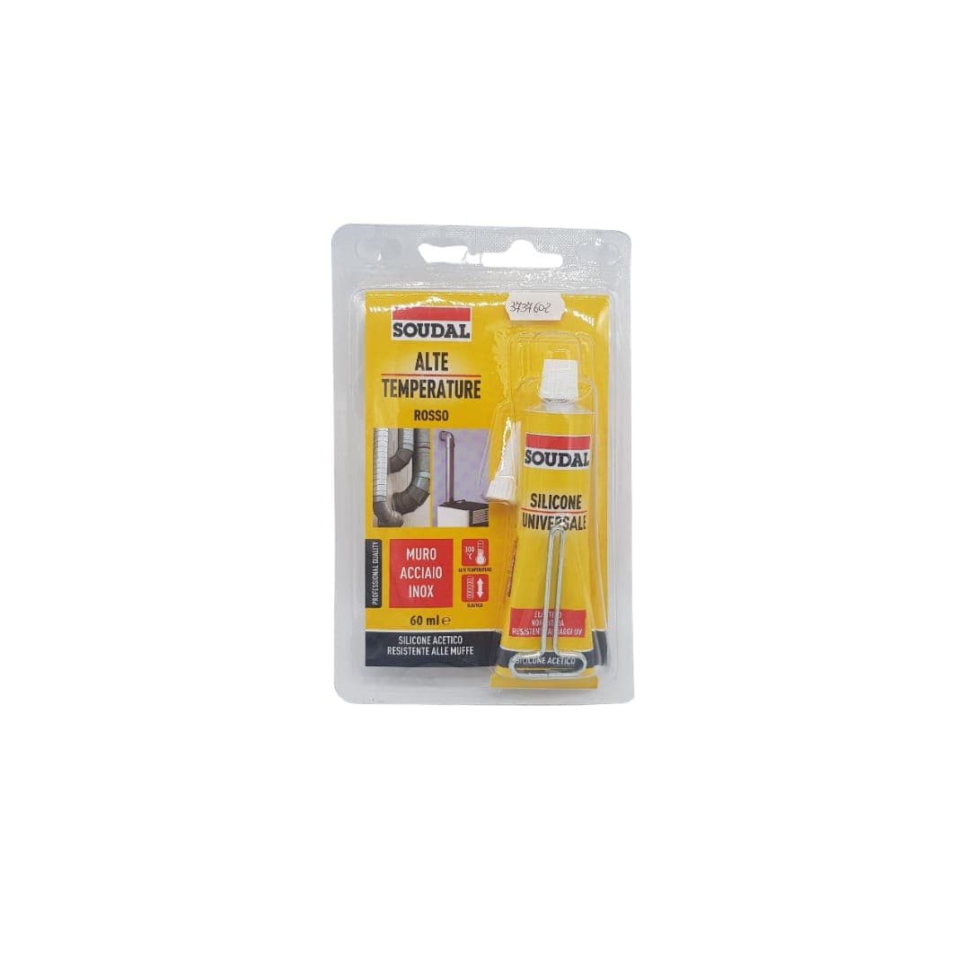 SILICONE ALTE TEMPERATURE IN BLISTER SOUDAL DA 60 ML COLORE ROSSO ANTIMUFFA