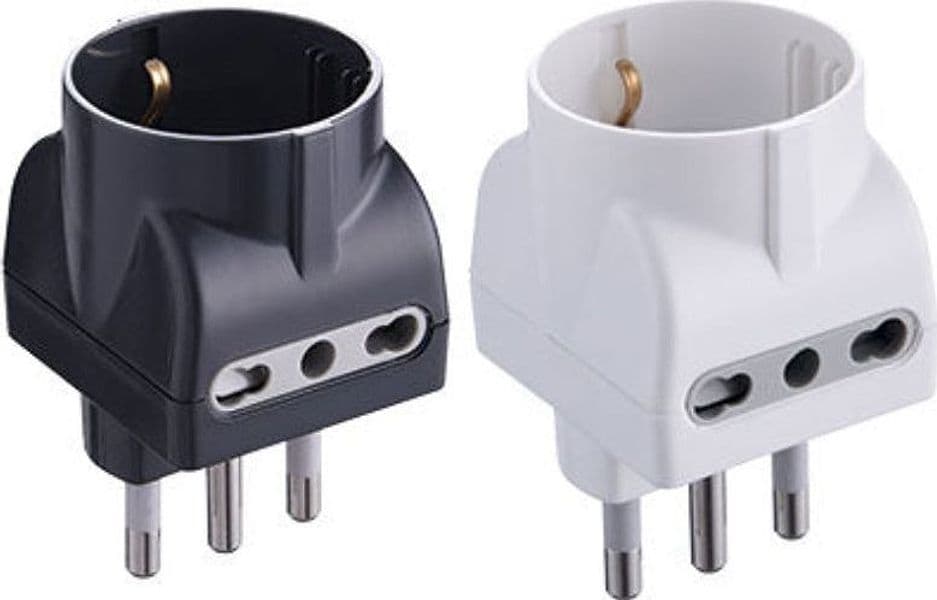 ADATTATORE TRIPLO SCHUKO/BIVALENTE 16A 2P+T prese 10/16A 2P+T Prese Spine electraline