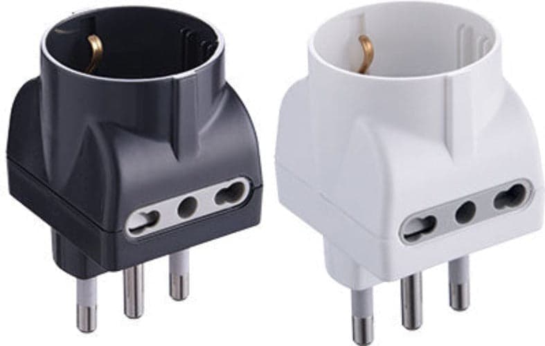 ADATTATORE TRIPLO SCHUKO/BIVALENTE 16A 2P+T prese 10/16A 2P+T Prese Spine electraline