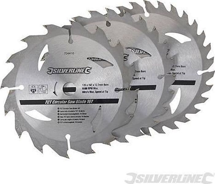 Lame per sega circolare in TCT 16, 24, 30 denti 3 p.zi pe legno silverline – 160 x 30 - 20,16,10 mm – argentato