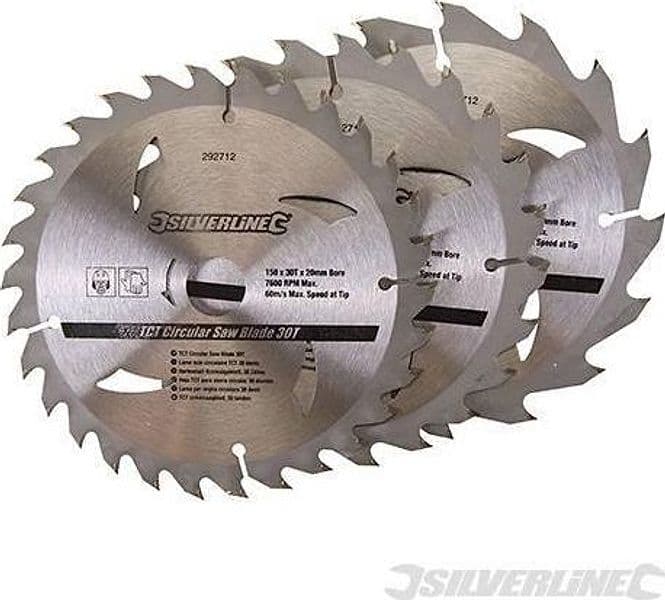 Lame per sega circolare in TCT 16, 24, 30 denti 3 p.zi pe legno silverline Silverline