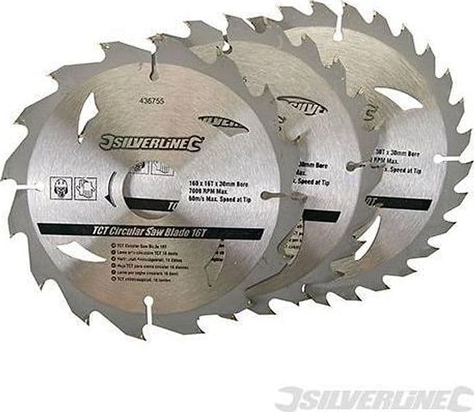 Lame per sega circolare in TCT 16, 24, 30 denti 3 p.zi pe legno silverline Silverline