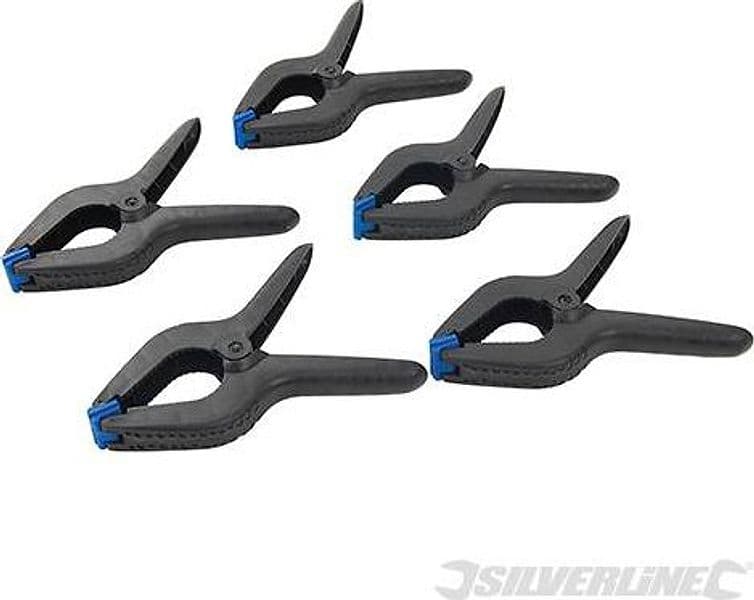 Pinza morsetto a molla 5Pz in plastica laboratorio magazzino Silverline Prezzo – lunghezza 170 mm/capacità morsa 70 mm –