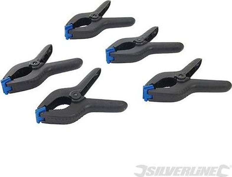 Pinza morsetto a molla 5Pz in plastica laboratorio magazzino Silverline Prezzo – lunghezza 200 mm/capacità morsa 100 mm –