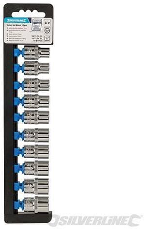 Set 10 Inserti Metrici Bi-Esagonali in Acciaio Chiave a Bussola 1/2" Silverline