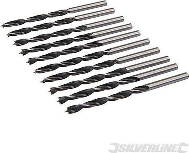 Punte con punta di centraggio e scanalatura doppia per legno Silverline 612120 – 6 mm, 10 Pezzi – metallo