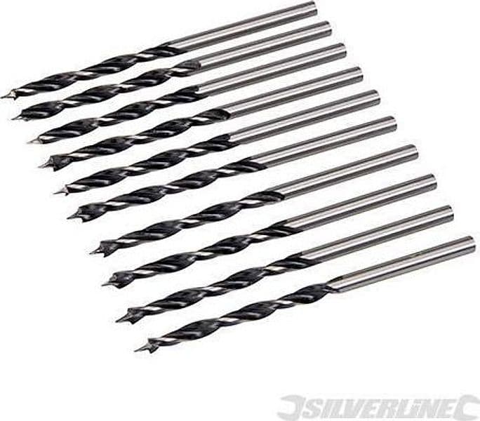 Punte con punta di centraggio e scanalatura doppia per legno Silverline 612120 – 3 mm, 10 Pezzi – metallo