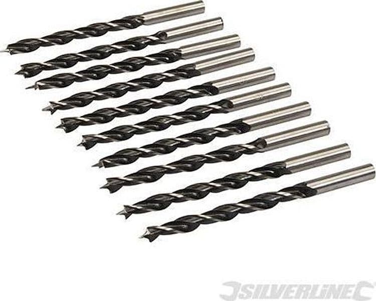Punte con punta di centraggio e scanalatura doppia per legno Silverline 612120 – 8 mm, 10 Pezzi – metallo